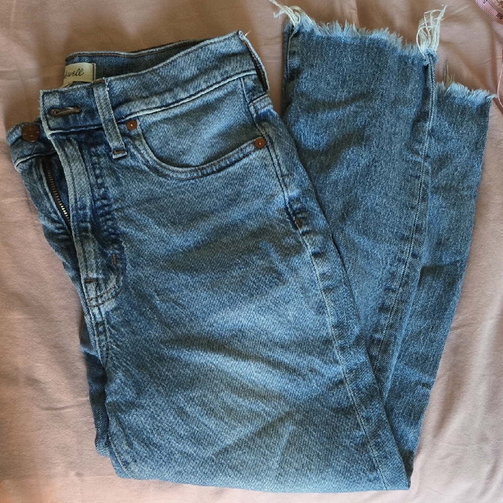 Madewell Frayed Hem Blue Ankle Jeans